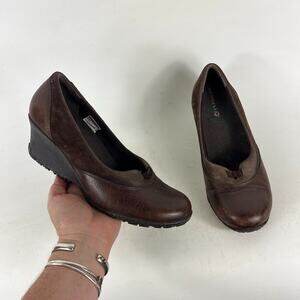 Merrell Lotus Roast Women 8 Brown Leather Vibram Soles Wedge Heel Comfort Shoes